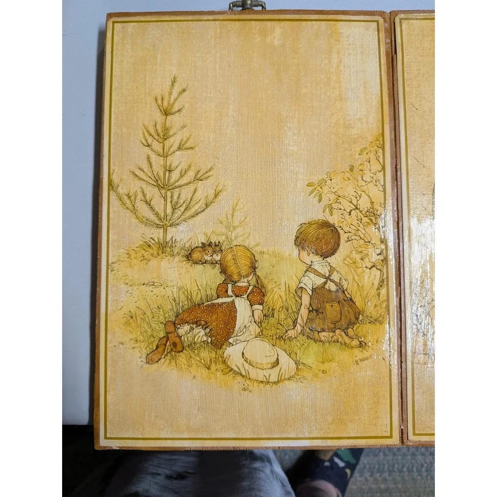 Vintage Holly Hobbie Wooden Plaques Set of 2 1970s Children Wall Art Yellow